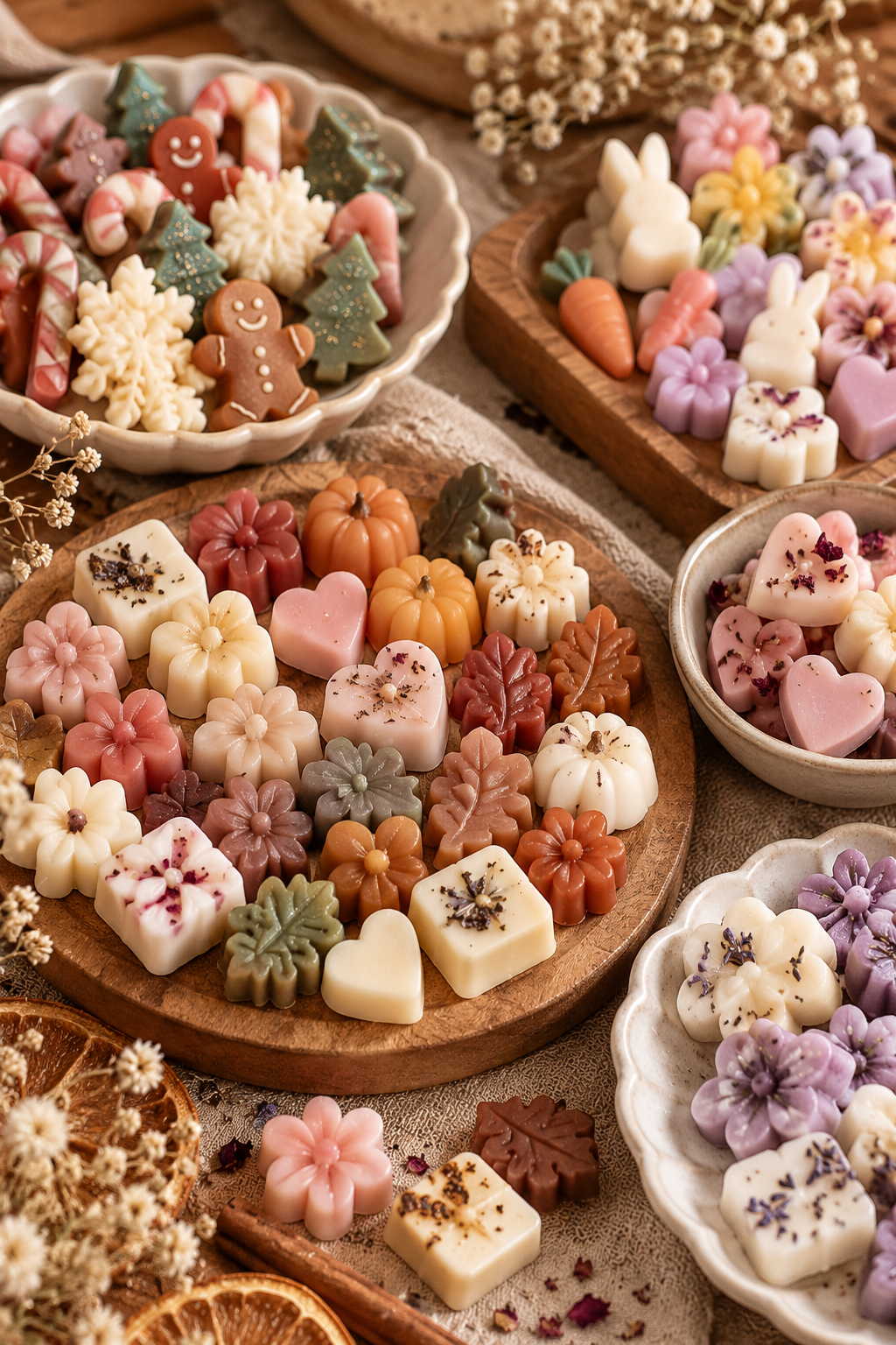 Wax melts artesanos con formas de flores, corazones y temporada Vall de Bellesia